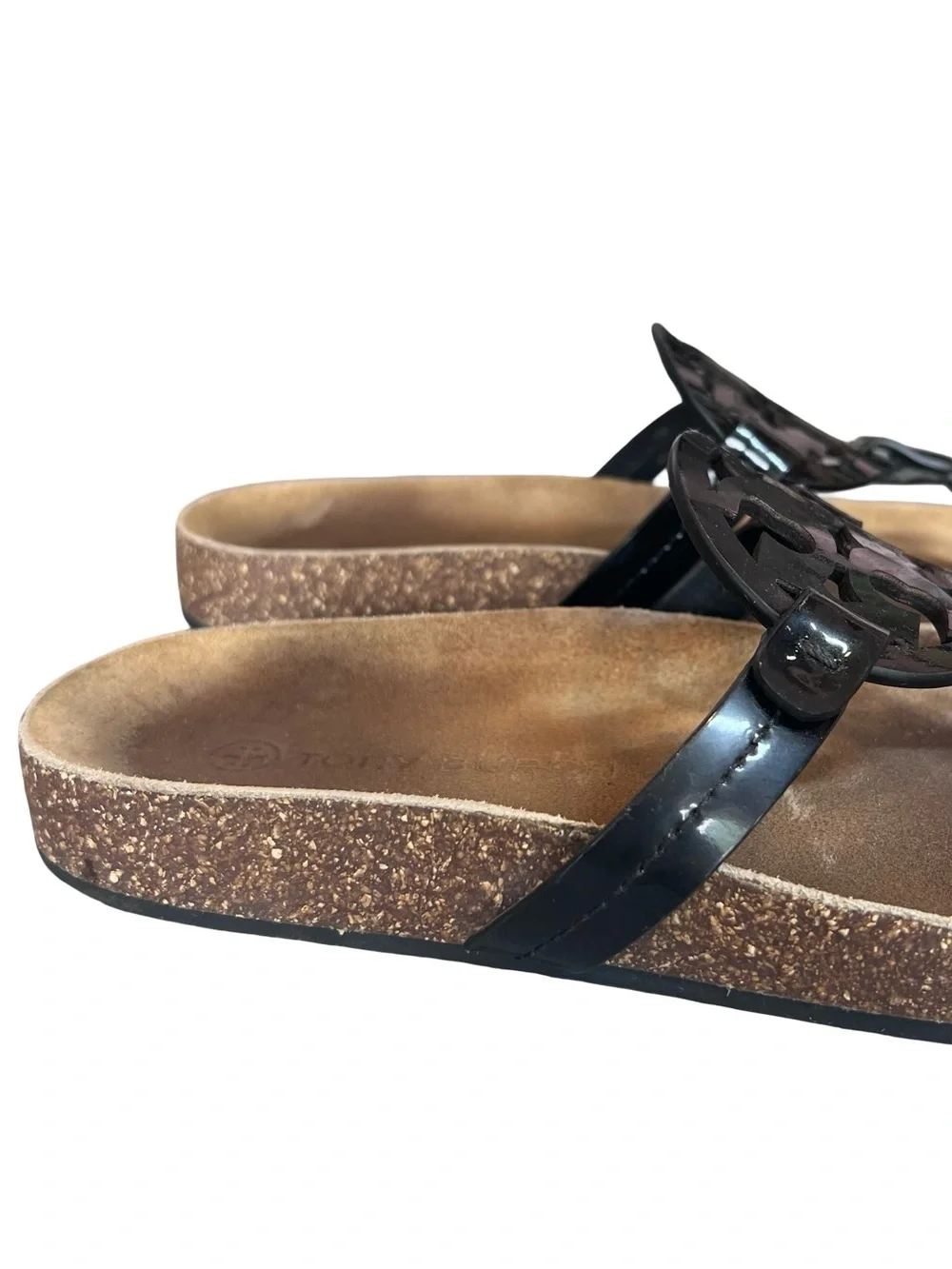 Tory Burch Women’s Sz 9.5 Cloud Sandals Black Patent Leather